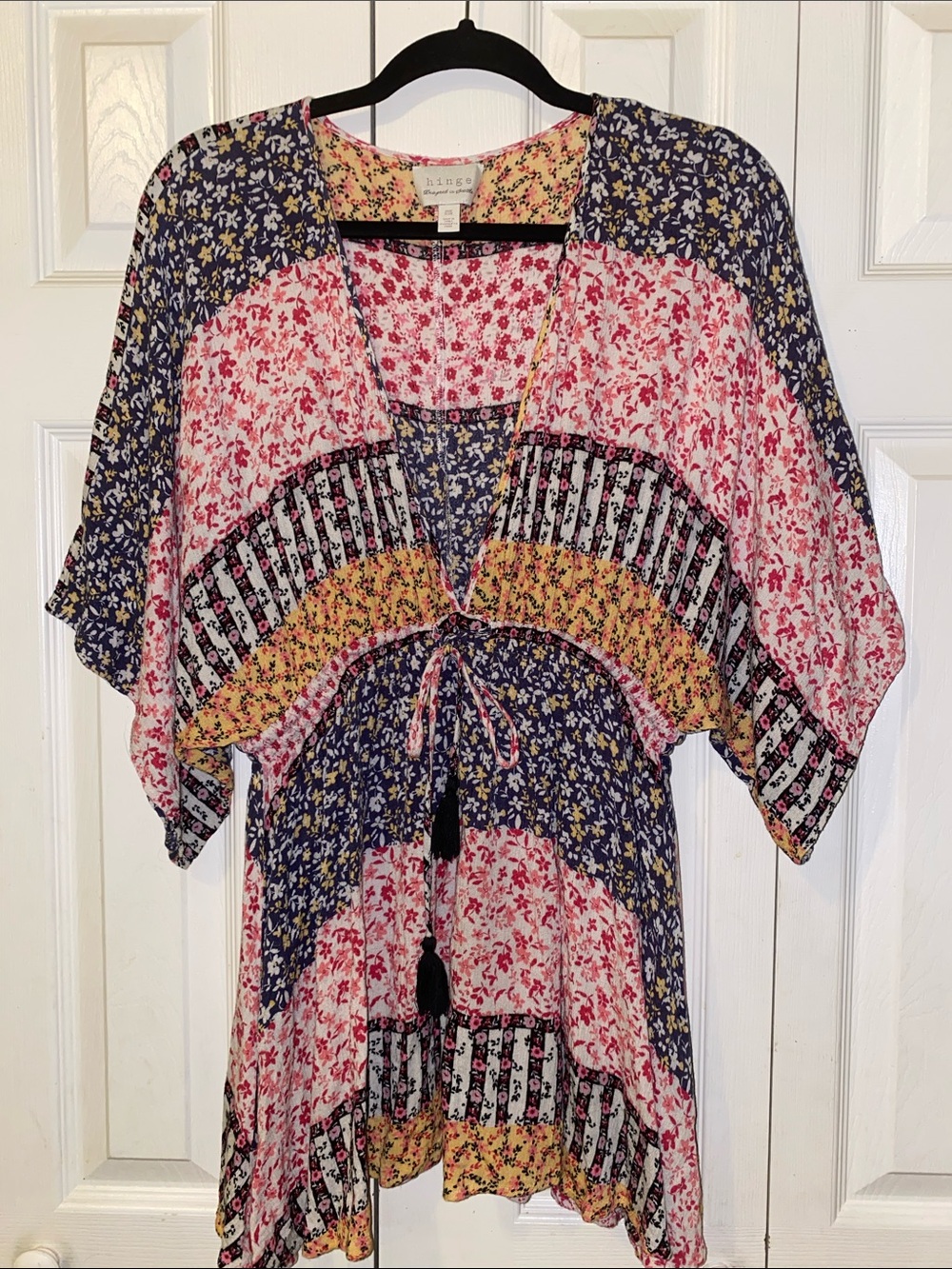 hinge Floral Patchwork Cover Up in Navy, Pink & Yellow